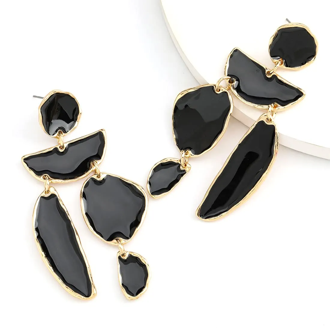 Yellow Chimes Black Earrings for Women Gold Plated Geometric Shape Danglers Earrings for Women and Girls