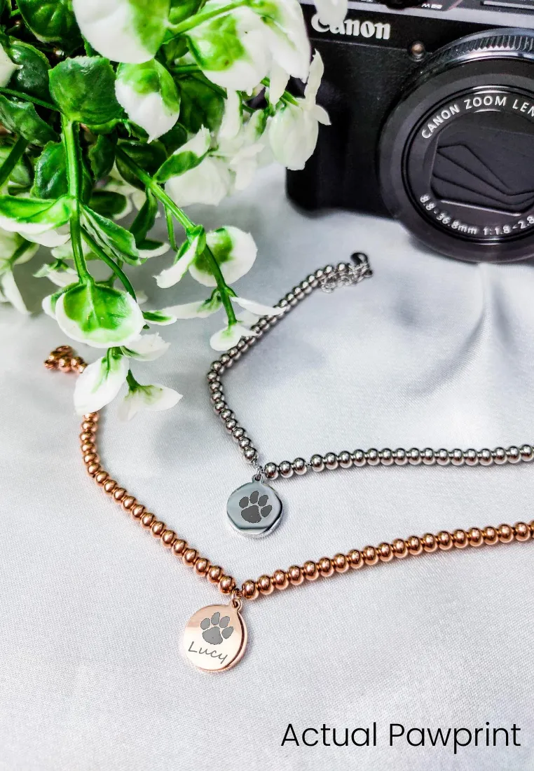 Your Pet's Actual Paw Print Custom Beaded Ball Chain Bracelet