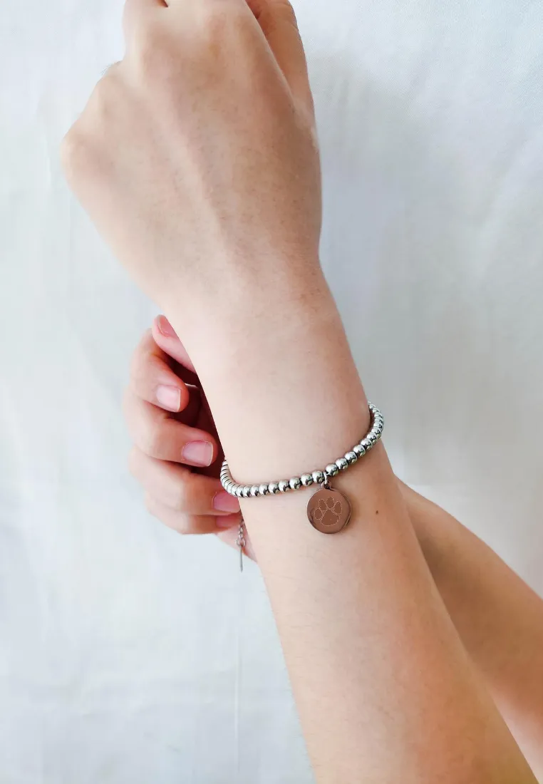 Your Pet's Actual Paw Print Custom Beaded Ball Chain Bracelet